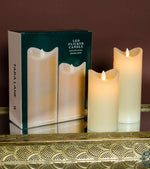 Flicker led candle set w/5hr timer ivory 20cm and 15cm