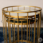 Cage s/2 side tables round mirror gold