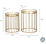 Cage s/2 side tables round mirror gold
