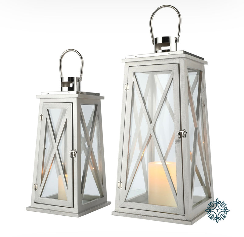 Karlee s/2 wooden lanterns grey/silver l/m