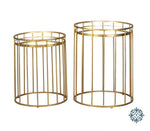 Cage s/2 side tables round mirror gold