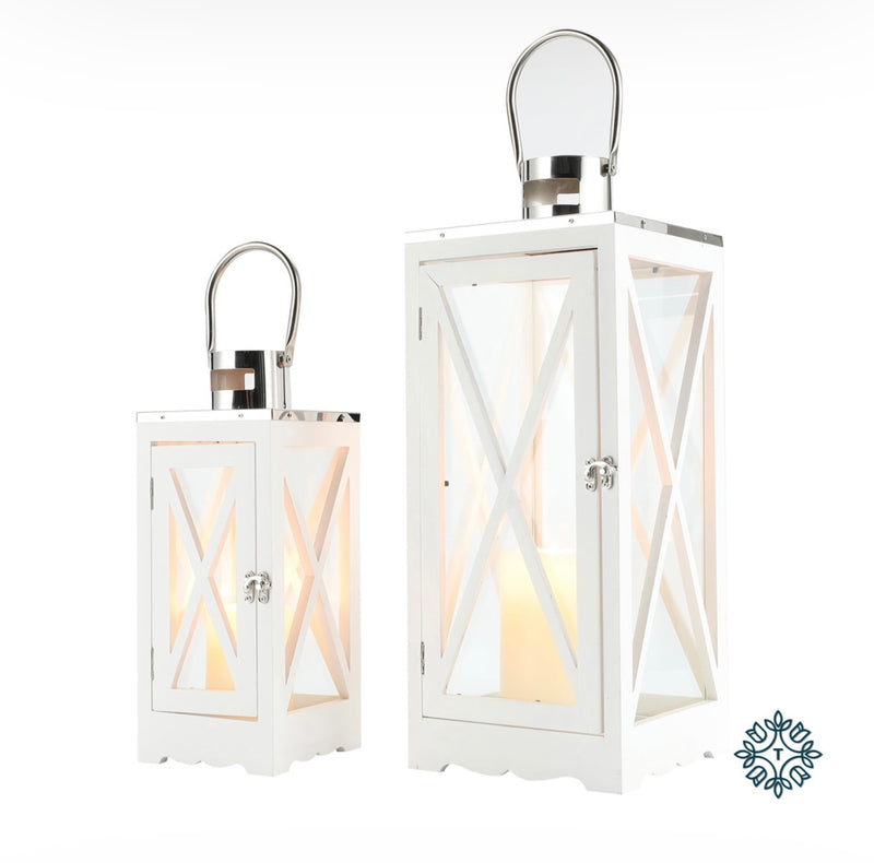 Kenzie s/2 wooden lanterns white/silver m/s