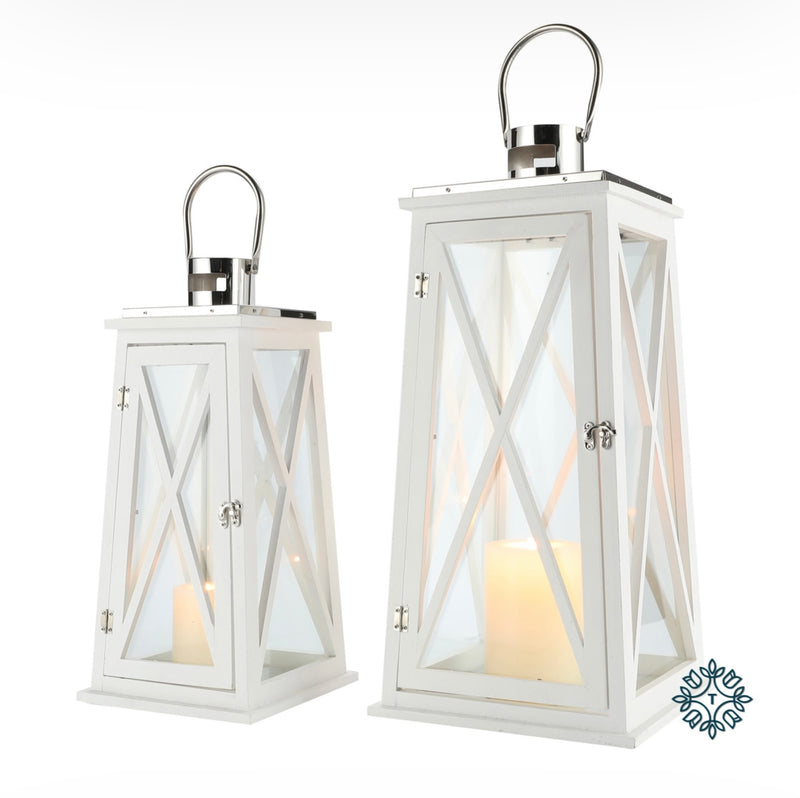 Karlee s/2 wooden lanterns white/silver l/m