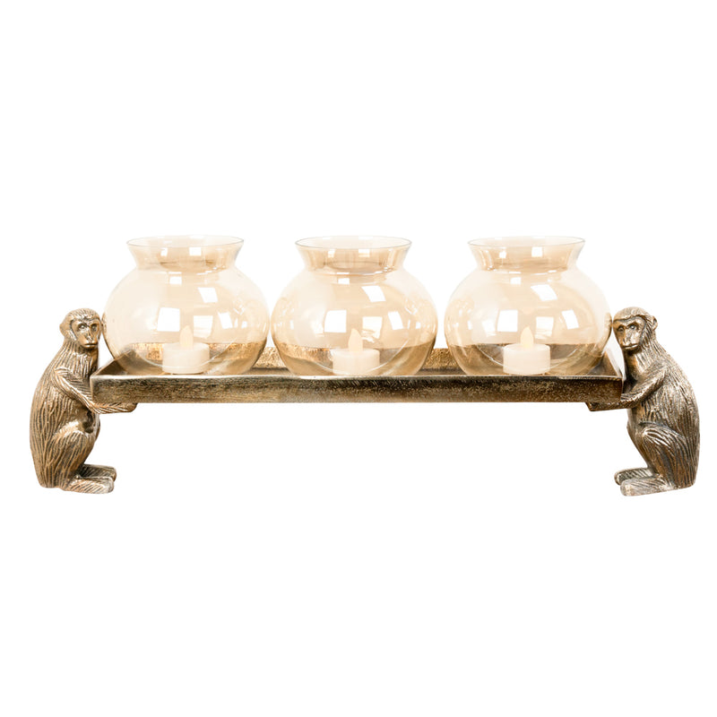 Monkey Tray Candle Holder 3 Glass Gold