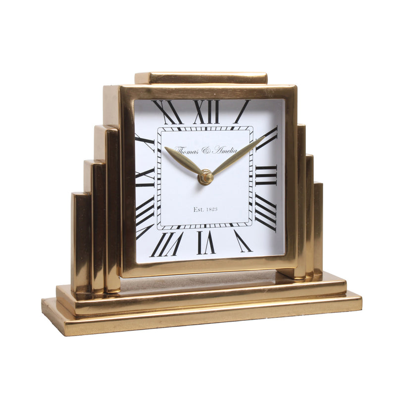 Thomas &amp; Ameila Art Deco Mantle Clock Gold 36cm
