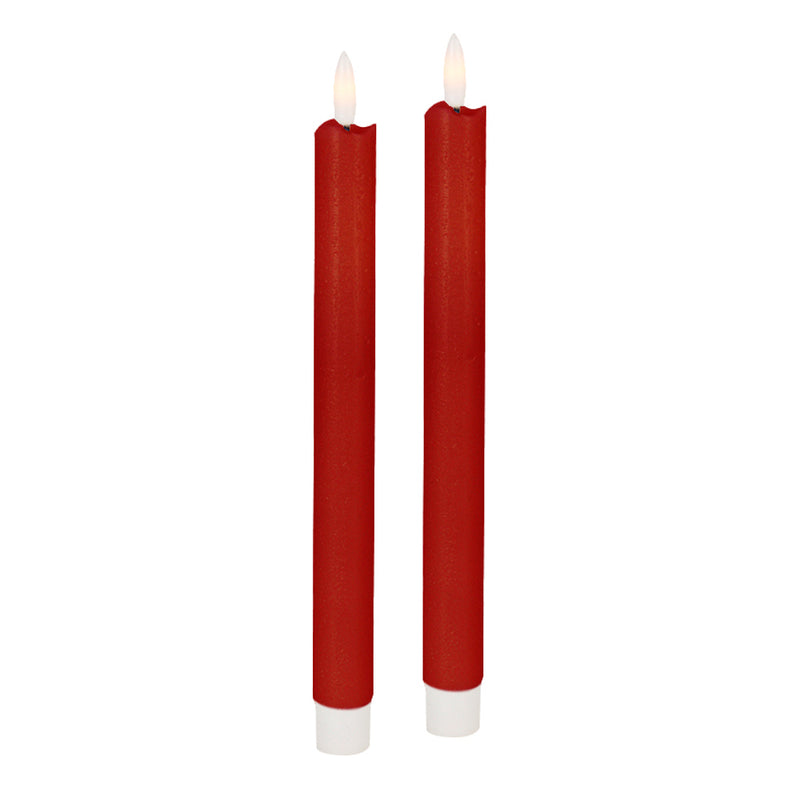 3d Flame Led Taper Candle Set Red 25cm