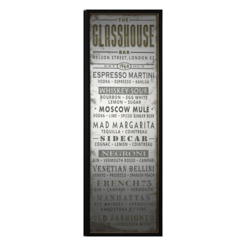 Mirror Sign Glasshouse Cocktail Menu 117 X 41cm