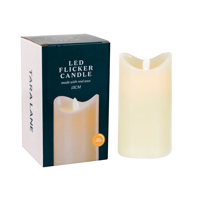 Flicker Led Candle W/5hr Timer Ivory 15cm