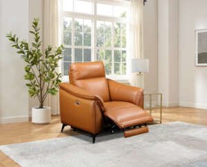 Porto 1 Seater Electric Recliner Chair – Light Brown Leather with USB Charging