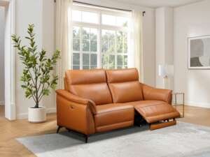 Porto 3 Seater Electric Recliner Sofa – Light Brown Leather with USB Charging