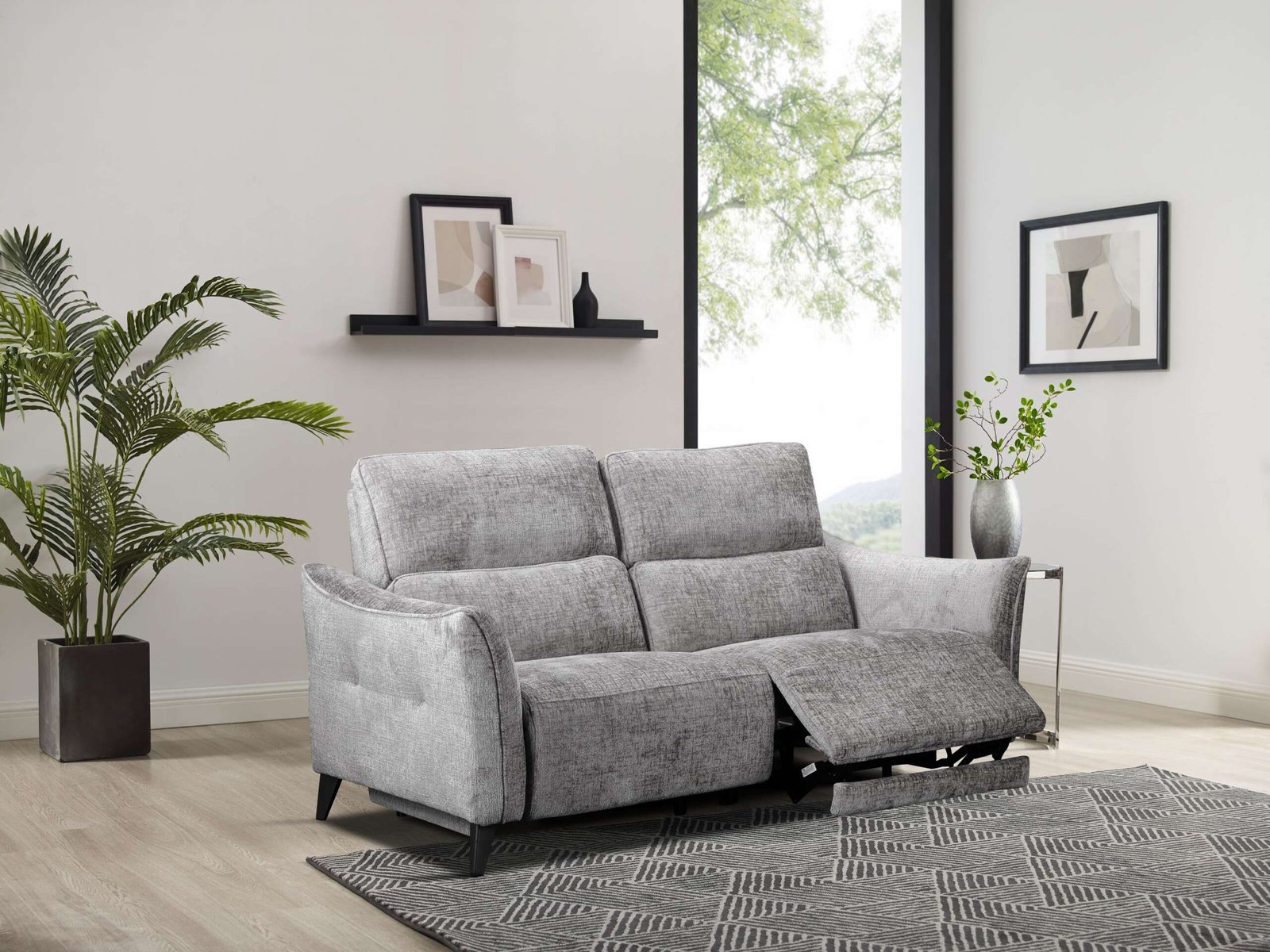 Sofia 2 Seater Sofa – Grey Fabric with Button Design (Fixed) - Image 2