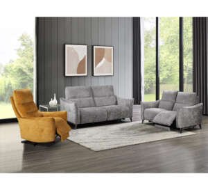 Sofia 2 Seater Sofa – Grey Fabric with Button Design (Fixed)