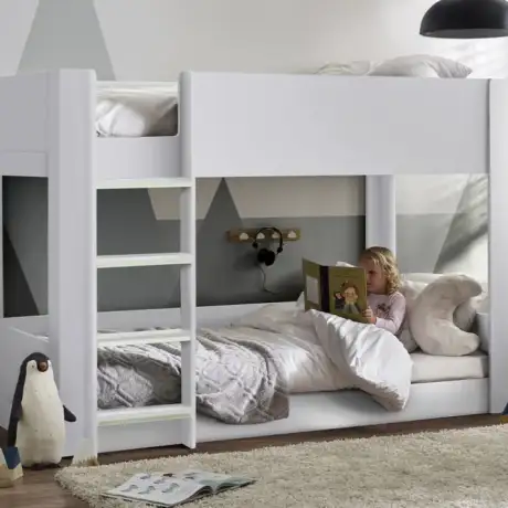 Solomon Bunk Bed - All White | Stylish Glow-in-the-Dark Bunk Bed for Kids