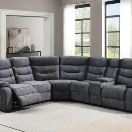 Carrie Grey Velvet Sectional W/Console & Power Option (LAF,ARM,WED,ARM,CON,RAF)