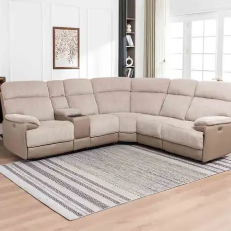 Arlington Cord Fabric Powered Reclining Sectional Sofa W/Console | Ultra-Comfort