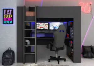 Trasman Carbon & Grey Gaming High Sleeper Bed