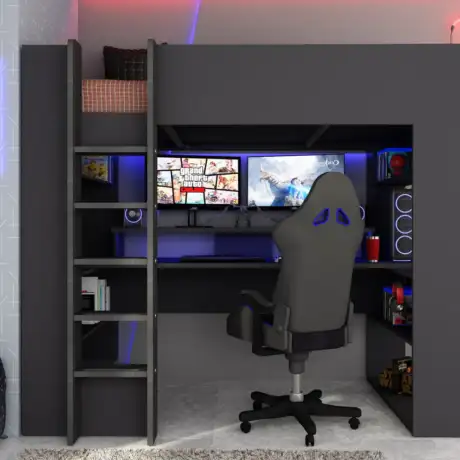 Trasman Carbon & Grey Gaming High Sleeper Bed
