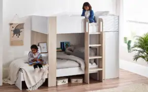 Horizon Bunk Bed - Pale Wood & White Finish with Built-in Storage & Glow-in-the-Dark Steps | Homeline Furniture