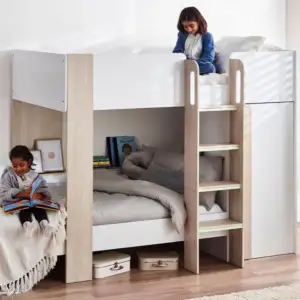 Horizon Bunk Bed - Pale Wood & White Finish with Built-in Storage & Glow-in-the-Dark Steps | Homeline Furniture