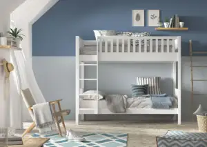 SCOTT Bunk Bed 90 x 200 cm in White – Solid Pine, Space-Saving Design