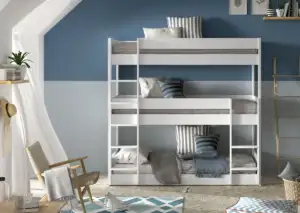 SCOTT Triple Bunk Bed 90 x 200 cm in White – Stylish FSC-Certified Pine