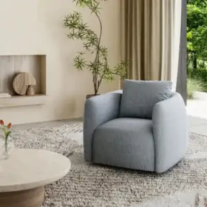 Veria Grey Fabric Tub-Style Swivel Chair – Modern Accent Chair with 360° Swivel Base