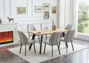 Barkley Dining Set – Oak Melamine Table with 6 Chairs