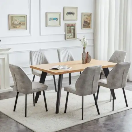 Barkley Dining Set – Oak Melamine Table with 6 Chairs