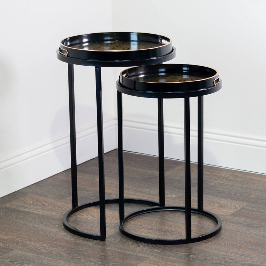 Bruna s/2 tray tables black/gold