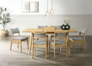 Salzburg Ext Dining Set – Oak Veneer with 6 Fabric Chairs