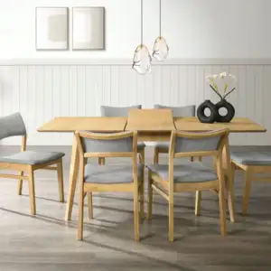 Salzburg Ext Dining Set – Oak Veneer with 6 Fabric Chairs