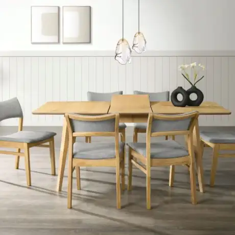 Salzburg Ext Dining Set – Oak Veneer with 6 Fabric Chairs