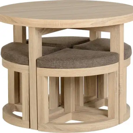 Cambourne Stowaway Dining Set – Round Sonoma Oak Effect Table with 4 Chairs 900mm