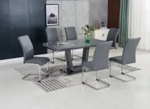 Edel Grey 5 ft Dining Set – Glass Top with 6 PU Chairs
