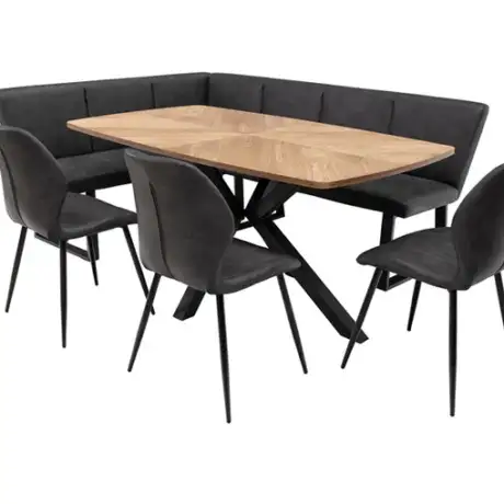 Hampton Oak 1.6m Dining Table – Inlay Design with X-Frame Black Base