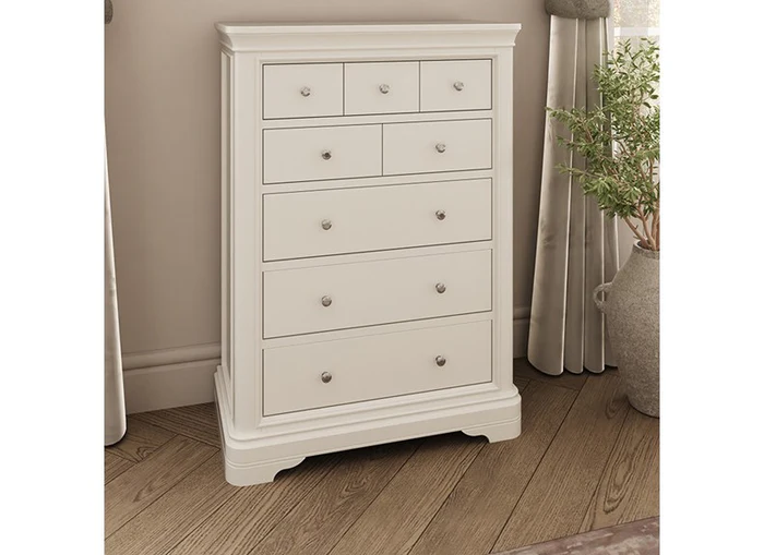 Mabel Bone Eight Drawer Tall Chest – White Finish