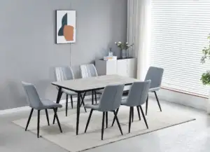 Newark Dining Set – Grey Melamine Table with 6 PU Chairs 150x90cm