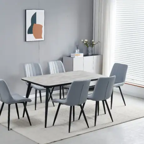 Newark Dining Set – Grey Melamine Table with 6 PU Chairs 150x90cm