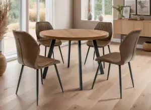 Panama Dark Oak Round Dining Sets W/Four Fontana Chairs