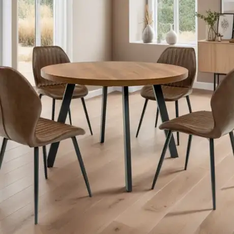 Panama Dark Oak Round Dining Sets W/Four Fontana Chairs
