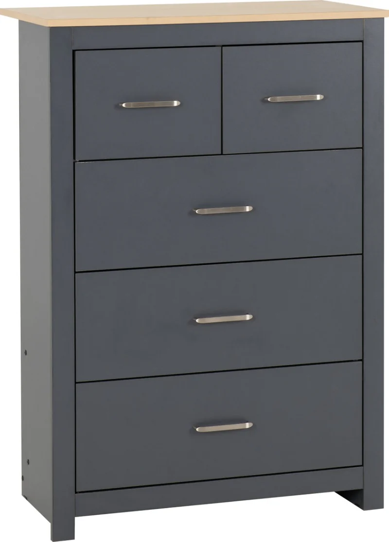 Portland 3+2 Drawer Chest – Grey/Oak Effect with Ample Storage - Image 2