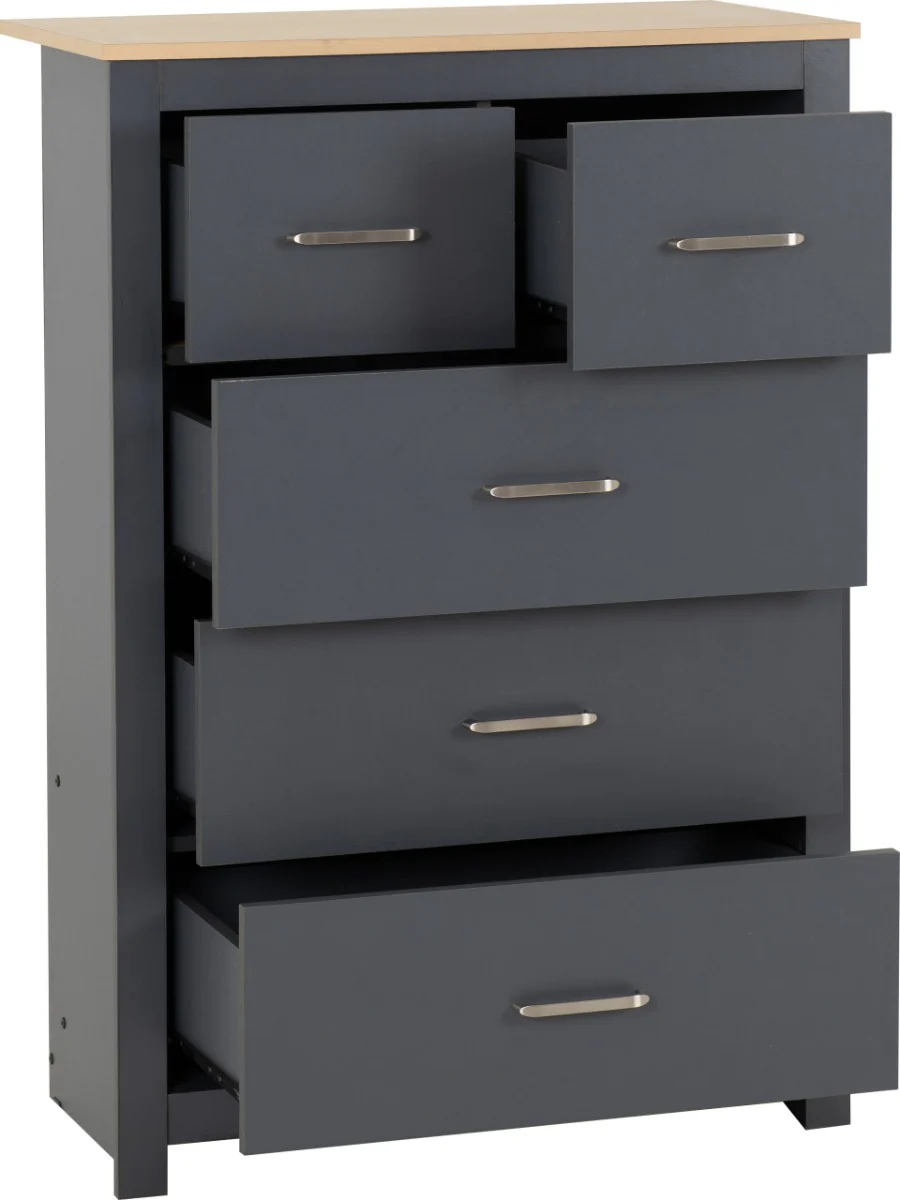 Portland 3+2 Drawer Chest – Grey/Oak Effect with Ample Storage - Image 3
