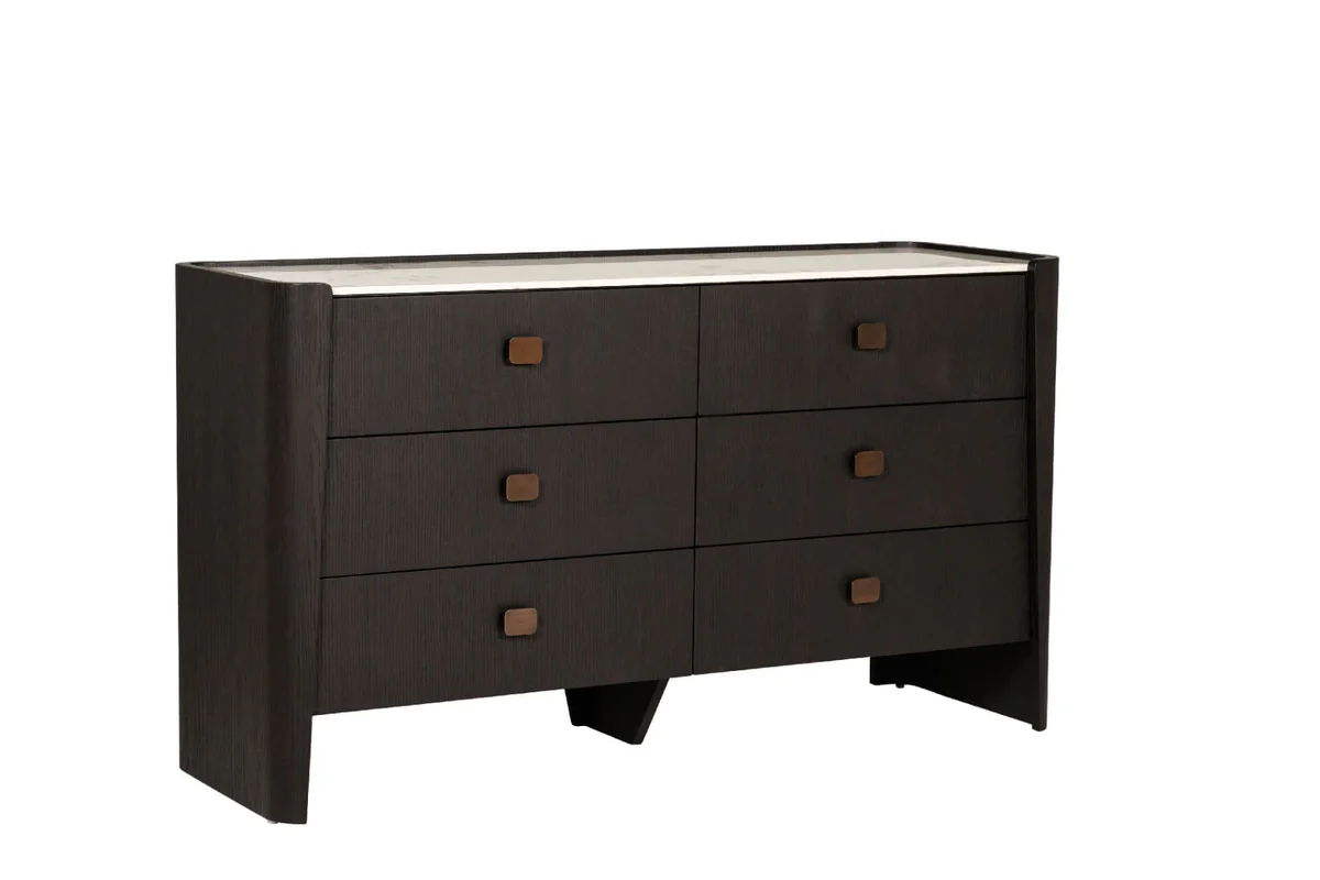 Rhodes 6 Drawer Chest of Drawers in Ebony – Luxury Dressing Chest with Sintered Stone Top and Copper Handles - Image 6
