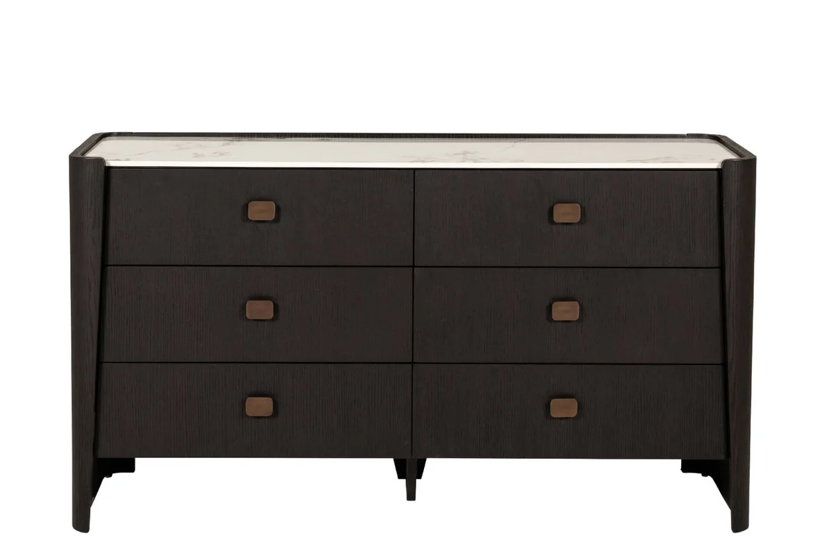 Rhodes 6 Drawer Chest of Drawers in Ebony – Luxury Dressing Chest with Sintered Stone Top and Copper Handles - Image 5