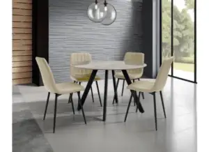 Saldini Italy Grey Stone 1.1m Round Dining Table with 611 Chairs – Marble Effect