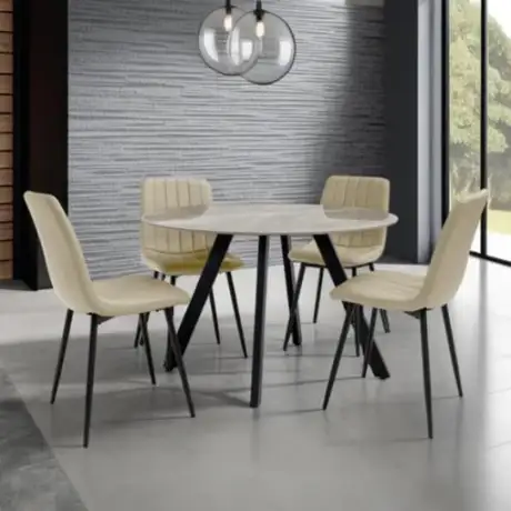 Saldini Italy Grey Stone 1.1m Round Dining Table with 611 Chairs – Marble Effect