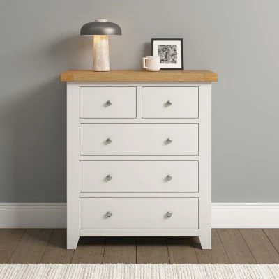 WINDSOR 3+2 DRAWER CHEST - IVORY/OAK