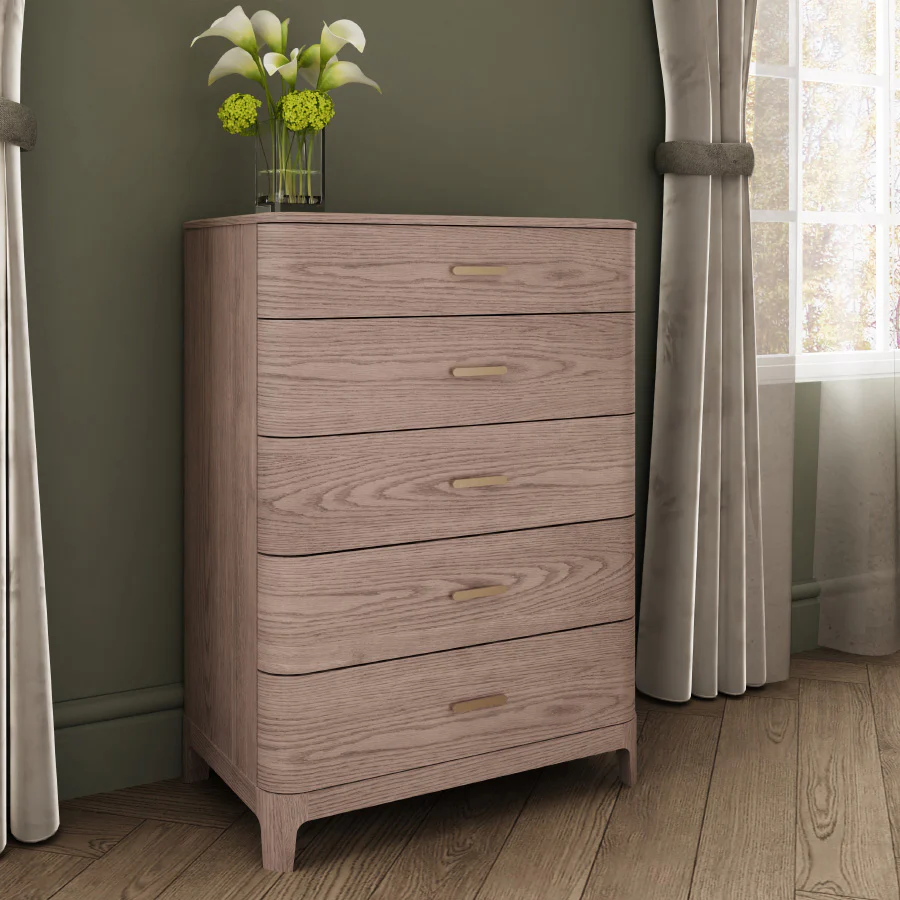 Zahra Tall Chest 5 Drawer – Parisian Cream with Metal Handles 1125mm