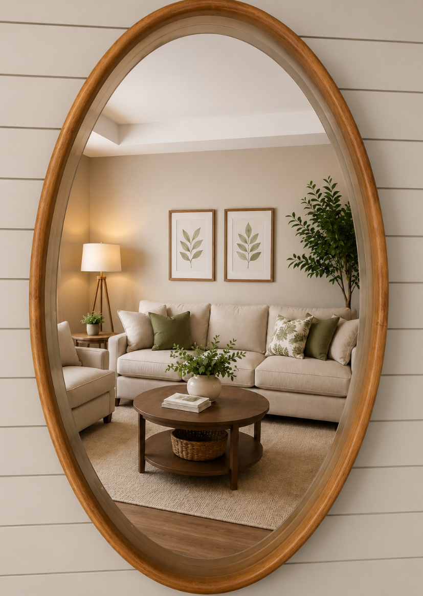 Oval Wooden-Framed Mirror – 100cm x 60cm